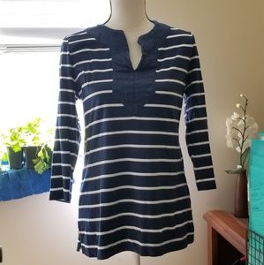 SOLD Lauren by RL Navy/White stripe top sz L